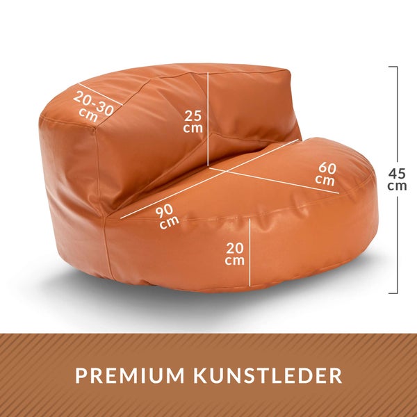 Green Bean Sitzsack Sofa aus Kunstleder mit EPS Perlen Füllung - Lounge im Sitzsack-Design 90 x 50 cm mit ergonomischer Rückenlehne - Cognac
