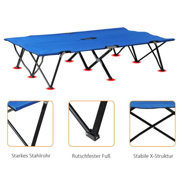 Outsunny Campingbett Klappbar für 2 Personen Feldbett Klappbett mit Tragetasche bis 136 kg belastbar Stahl Oxford Blau+Schwarz 193 x 125 x 40 cm