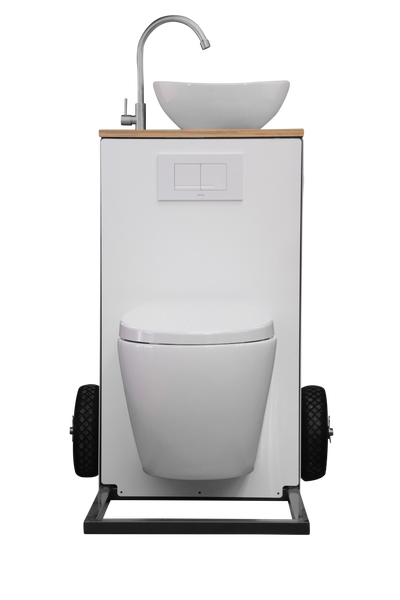 Mobile Toilette inkl. Spülkasten, Waschbecken, Sitz mit Absenkautomatik und Spüllrandlos