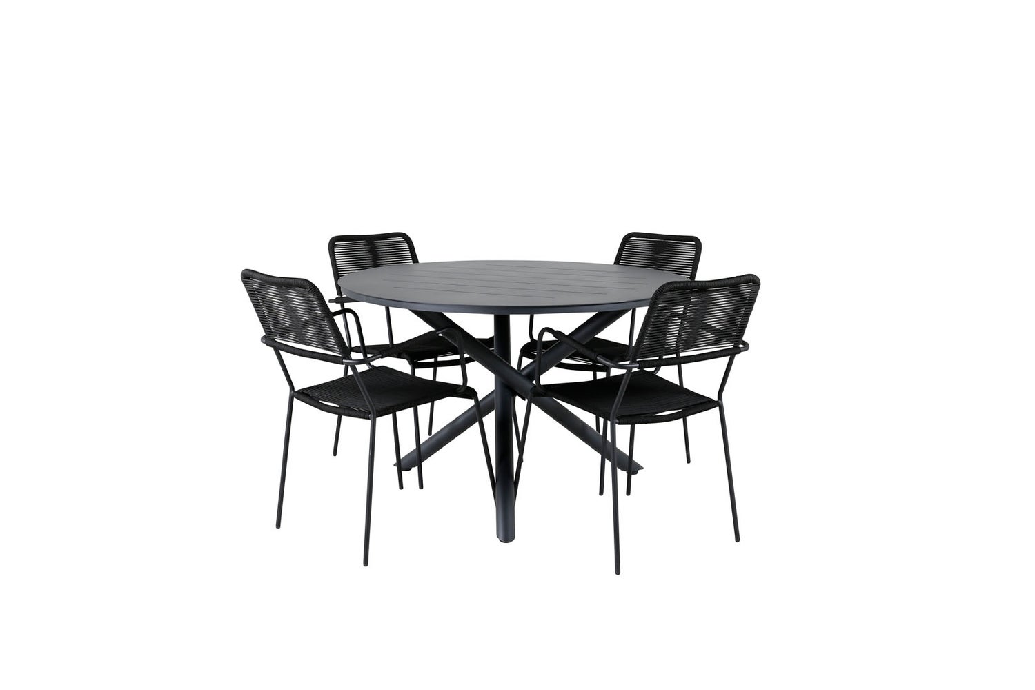 Alma Gartenset Tisch Ø120cm und 4 Stühle ArmlehneS Lindos schwarz.