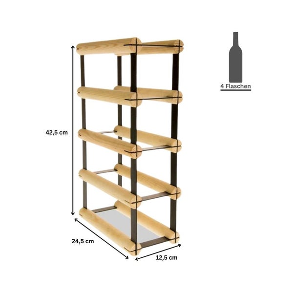 PROREGAL Modulares Weinregal Vinotega Mod Metal HxBxT 42,5 x 12,5 x 24,5 cm 1 x 4 Flaschen Massives Kiefernholz Braun Geölt