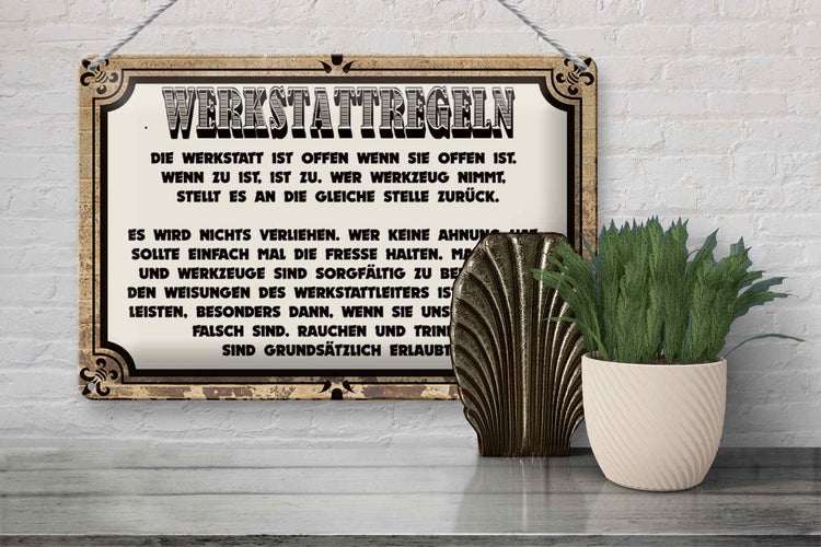 Blechschild Spruch 30x20cm Werkstattregeln Werkstatt offen