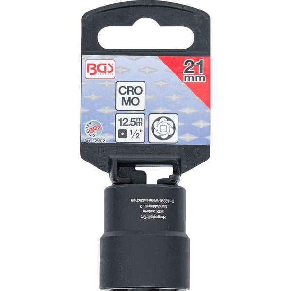 BGS technic Steckschlüsseleinsatz aus Chrom Molybdän Stahl, 21 Millimeter, 12.5 Millimeter, 1/2 Zoll