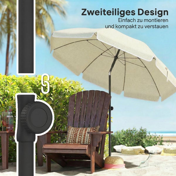 Outsunny Sonnenschirm Strand Ø150 cm Strandschirm mit Sonnenschutz wasserabweisend Balkon-Schirm mit Sandanker verstellbarer Neigung Tragetasche faltbar Gartenschirm für Reisen Strand Camping Beige