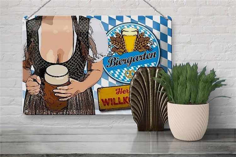 Blechschild Spruch 30x20cm Biergarten Willkommen Bayern