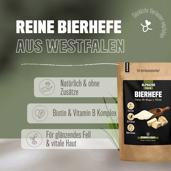 ALPHAZOO Bierhefe Pulver 250g für Hunde und Katzen I Reine Hefe I Vitamin B Komplex
