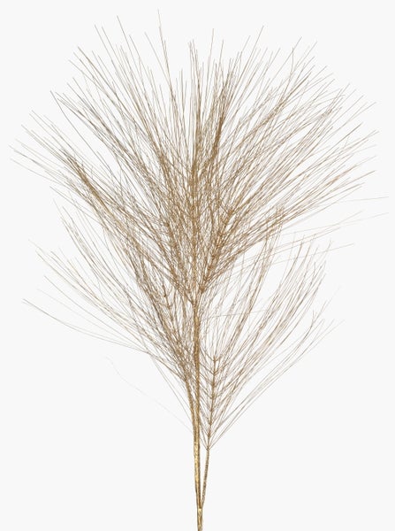 Künstlicher Deko-Zweig in Gold-Optik mit feinen fächerartigen Nadeln für die Weihnachtsdekoration.