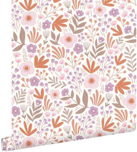 ESTAhome Tapete Blumen Orange und Lila - 50 x 900 cm - 131067