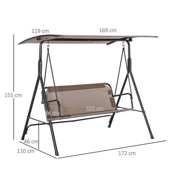 Outsunny Hollywoodschaukel, 2-Sitzer Outdoor Gartenschaukel, UV-beständig, winkeleinstellbar, 172L x 110B x 155H cm, Metallrohr, Braun