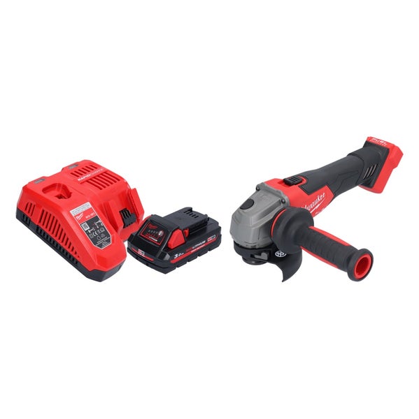 Milwaukee Akku-Winkelschleifer Set inklusive Akku M18 und Schnellladegerät.