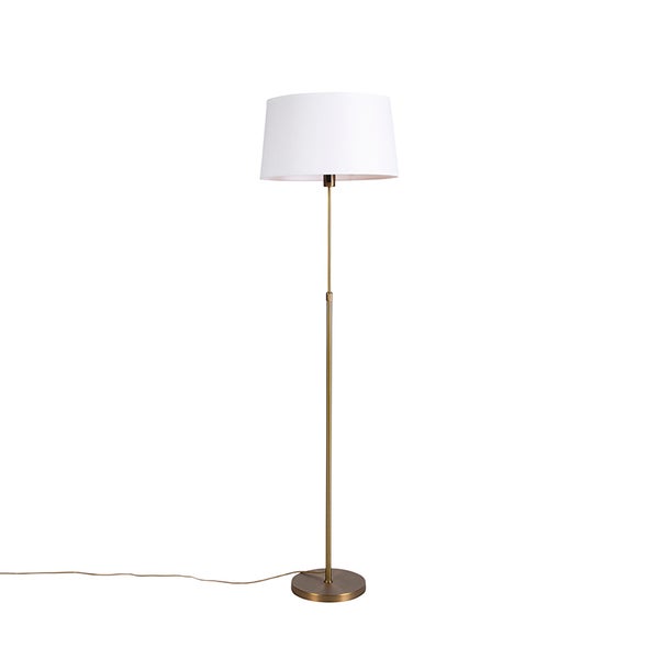 QAZQA - Landhaus I Vintage I Rustikal Bronze Stehleuchte I Stehlampe I Standleuchte I Lampe I Leuchte mit Leinenschirm weiß 45 cm verstellbar - Parte I Wohnzimmer I Schlafzimmer - Stahl Rund I Länglic