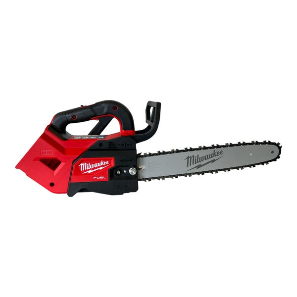 Milwaukee M18 FUEL Akku-Kettensäge mit Führungsschiene und Sägekette.