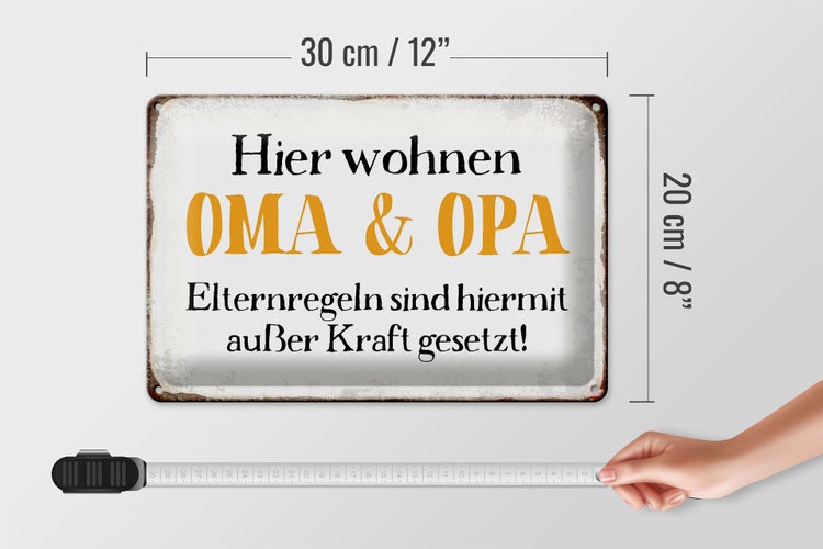 Blechschild Spruch 30x20cm hier wohnen Opa und Oma Retro