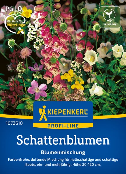 Kiepenkerl Blumenmischung Schattenblumen für halbschattige und schattige Beete mit ein- und mehrjährigen Blumen in verschiedenen Farben.