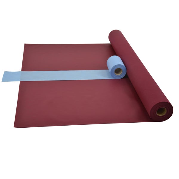 Sensalux Kombi-Set 1 Tischdeckenrolle 1m x 25m bordeaux + Tischläufer 15cm hellblau