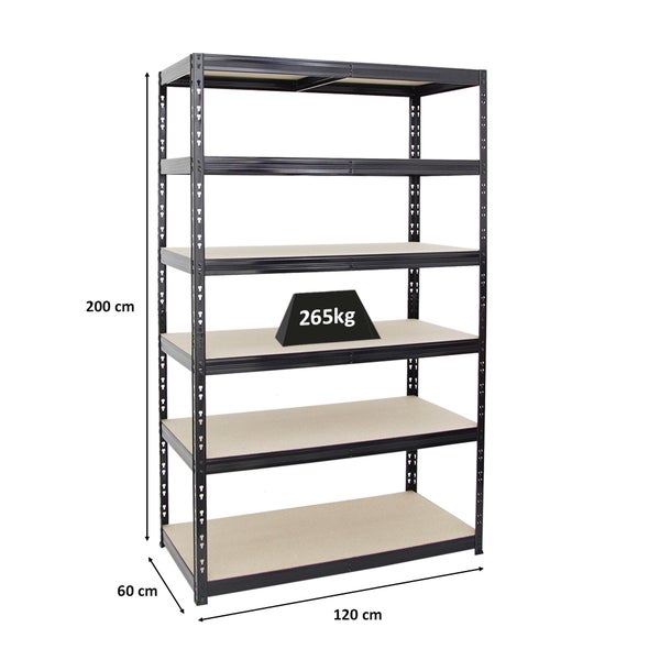 PROREGAL Schwerlastregal Giant Tiger HxBxT 200 x 120 x 60 cm Fachlast 265 kg 6-Ebenen Schwarz