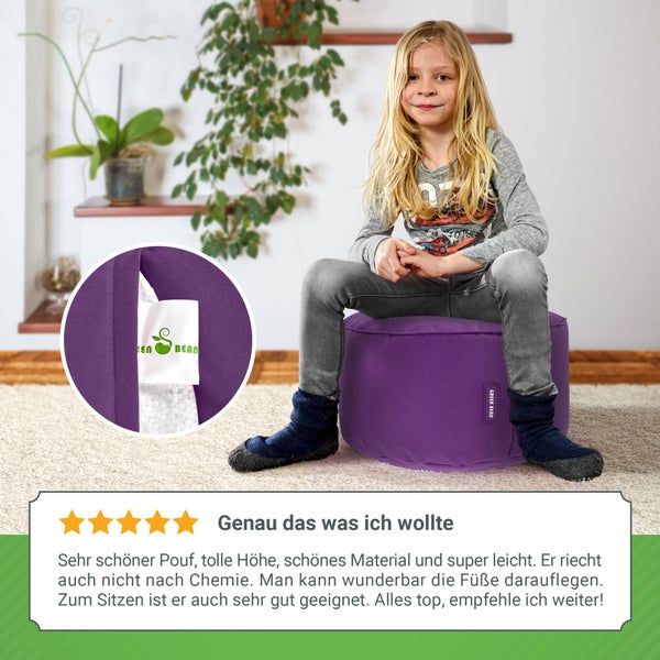 Green Bean Sitzsack-Hocker 45x25cm mit EPS-Perlen Füllung - Fußhocker Fußkissen Sitz-Pouf für Sitzsäcke - Bodenkissen für Kinder und Erwachsene - Fußablage Sitzkissen Sitzhocker Lila