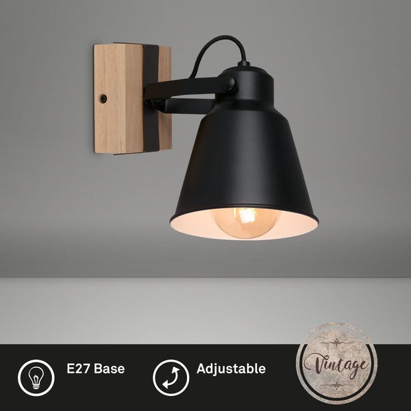 Wandleuchte Wandspot Schwenkbar 1xE27 40W schwarz Metall-Holz Briloner
