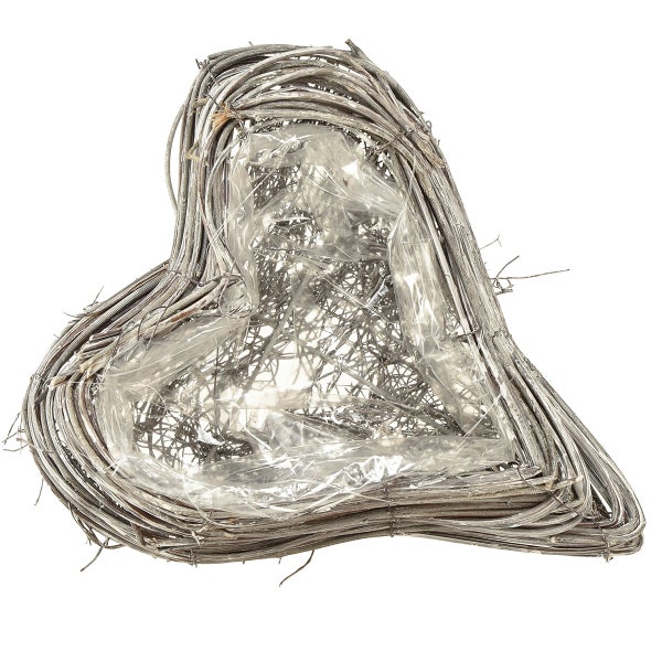 Herzförmiger Pflanzkorb aus Weide mit Folie