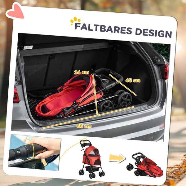 PawHut Hundewagen, 67L x 45B x 96H cm, Stahl, Oxford-Gewebe, Rot