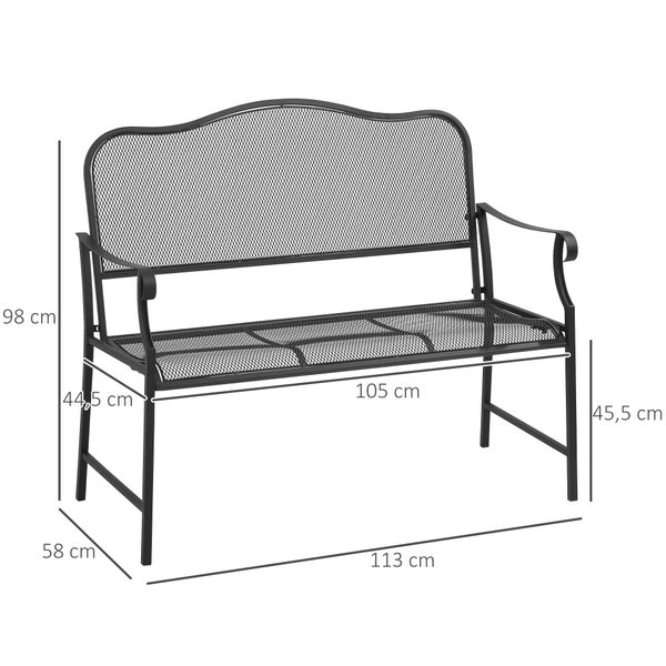 Outsunny Gartenbank mit Tisch, 2-Sitzer Parkbank, bis 220 kg belastbar, 113 x 58 x 98 cm, Metall, Schwarz