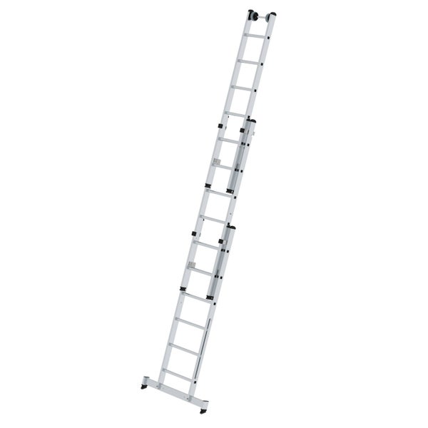 PROREGAL Sprossen-Mehrzweckleiter 3-Teilig mit Traverse und Wandlaufrollen 3 x 6 Sprossen