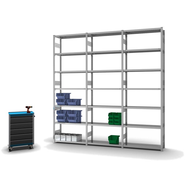 PROREGAL Fachbodenregal Stecksystem T-Profil Heavy-Duty Grundregal HxBxT 300 x 100 x 30 cm 7 Ebenen Fachlast 300 kg Beidseitig Nutzbar Verzinkt