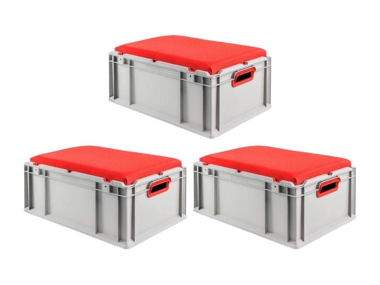 PROREGAL SparSet 3 x Eurobox NextGen Seat Box Rot HxBxT 26,5 x 40 x 60 cm 44 Liter Griffe Offen Eurobehälter Sitzbox Transportbox
