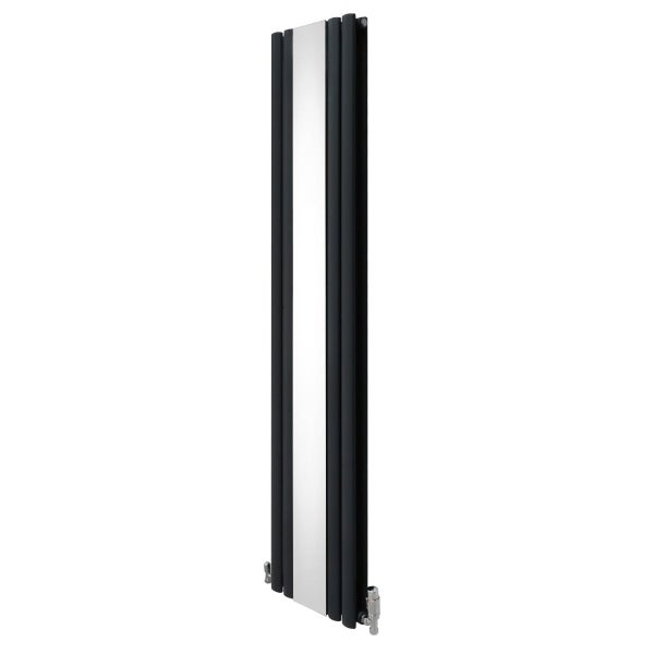 Oval Röhrenheizkörper mit Spiegel & Chrom Thermostatventile - 1800mm x 380mm – Anthrazitgrau