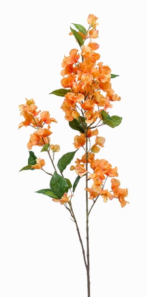 Künstliche Bougainvillea mit orangefarbenen Blüten und grünen Blättern.
