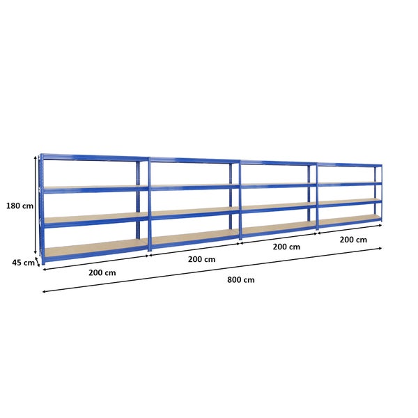 PROREGAL Mega Deal 4x Schwerlastregal Dino HxBxT 180 x 200 x 45 cm Fachlast 500 kg Blau