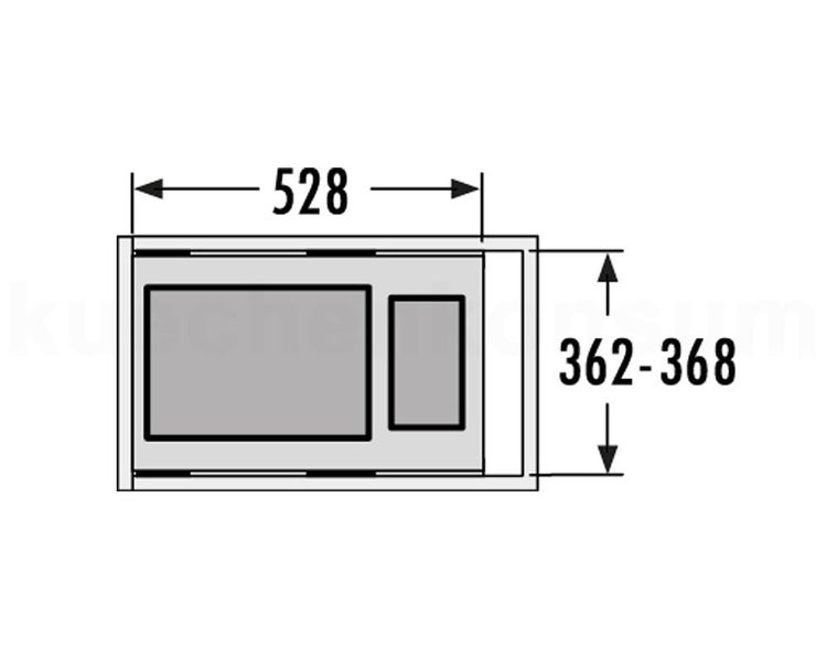 Maßzeichnung einer Mikrowelle mit einer Breite von 528 und einer Höhe von 362 bis 368.