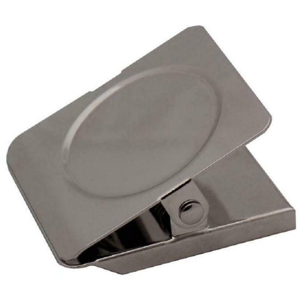 Eine metallene Federklammer zur Befestigung von Unterlagen oder Notizen.