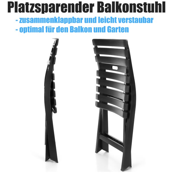 BigDean Gartenstuhl klappbar aus wetterfestem & robustem Kunststoff in Anthrazit – Klappstuhl ideal für Garten und Balkon – Balkonstuhl Made in Italy