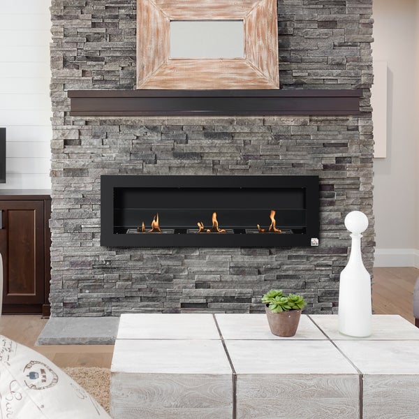 HOMCOM, Ethanol-Kamin, Bio-Ethanol-Brenner, 120B x 15T x 40H cm, Stahl, Schwarz