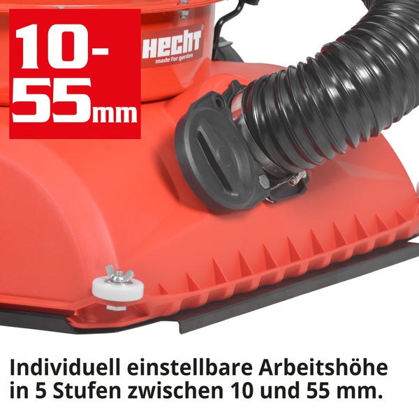 Detailansicht eines Laubsaugers von Hecht mit einstellbarer Arbeitshöhe von 10 bis 55 mm.