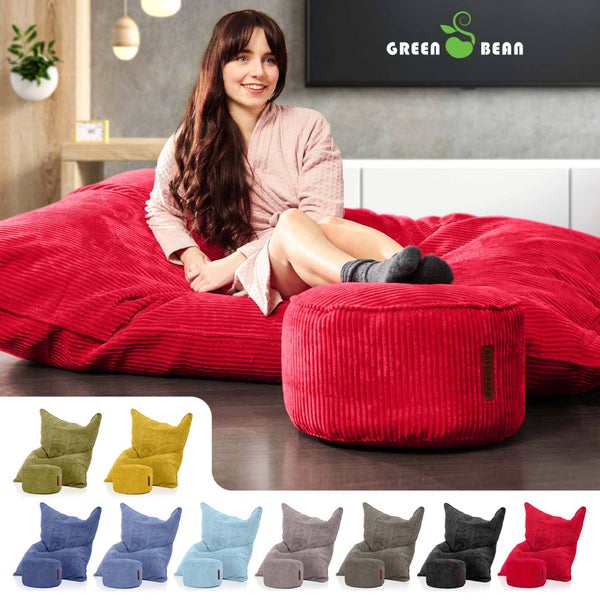 Green Bean Sitzsack + Pouf im Set - XXL Riesensitzsack mit passenden Fußhocker | EPS Füllung Bean Bag Bodenkissen Liegekissen Sitzkissen Indoor Drinnen Waschbar c