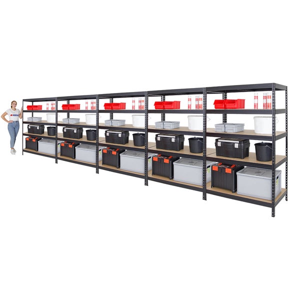 PROREGAL Mega Deal 5x Schwerlastregal Rivet HxBxT 180 x 120 x 60 cm Fachlast 250 kg Schwarz