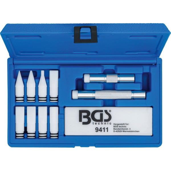 BGS technic Ausbeul-Satz 9411 im blauen Koffer mit zwei Metallgriffen und acht auswechselbaren Kunststoffspitzen in verschiedenen Formen.