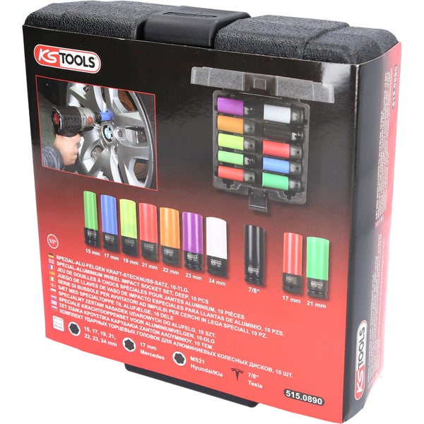 KS Tools Spezial Aluminium Felgen Kraft Stecknuss Satz, 10-teilig