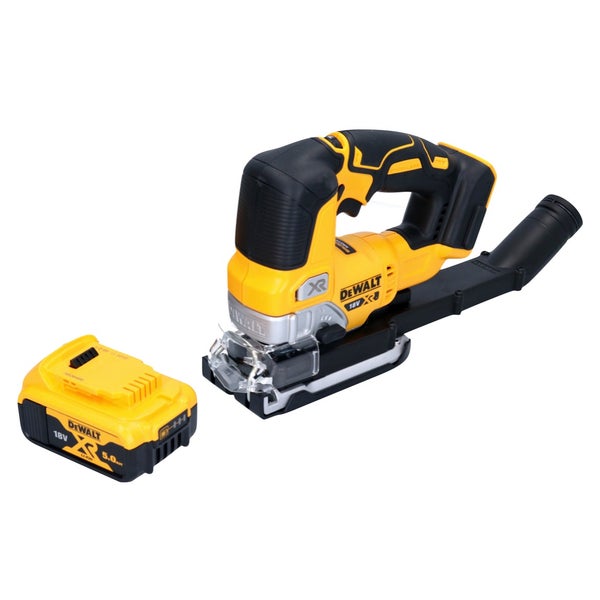 DeWalt Akku-Stichsäge 18 Volt mit Staubabsaugungs-Adapter und separatem Lithium-Ionen-Akku.