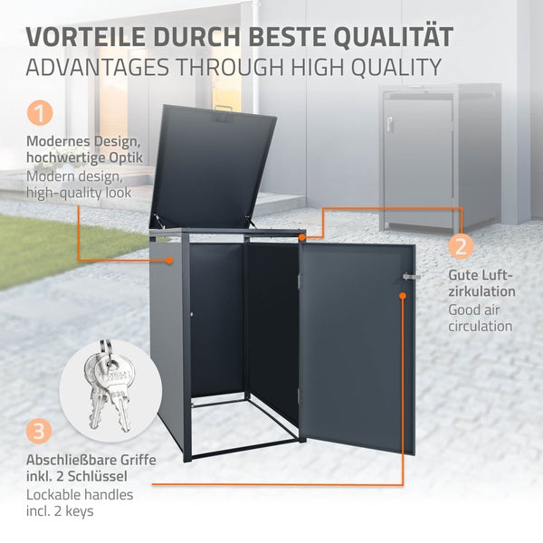 ML-Design Mülltonnenbox 1er für 1 Tonne, 240L, 68x80x116,3 cm, Anthrazit, Stahl, wetterfest, Abschließbare Mülltonnenverkleidung mit Klappdeckel und Tür, Müllbox Mülltonnecontainer Mülltonnenabdeckung