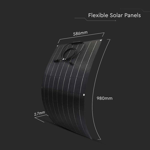Flexibles Solarmodul mit den Maßen 586 mm x 980 mm und einer Dicke von 2,7 mm.