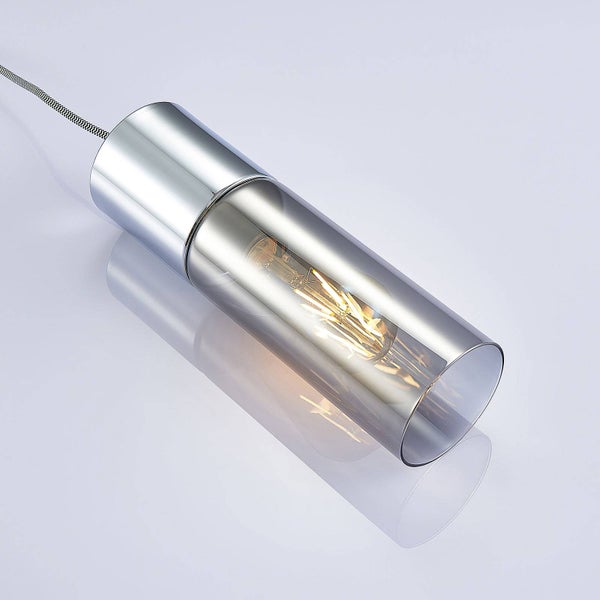Lindby Esstisch Pendelleuchte 1flammig, Hängeleuchte Glas Metall Hängelampe Rauchgrau 1x E27 max. 25W ohne Leuchtmittel Wohnzimmer Glasleuchte