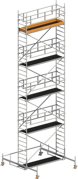 Fahrgerüst mit mehreren Ebenen und Layher Logo