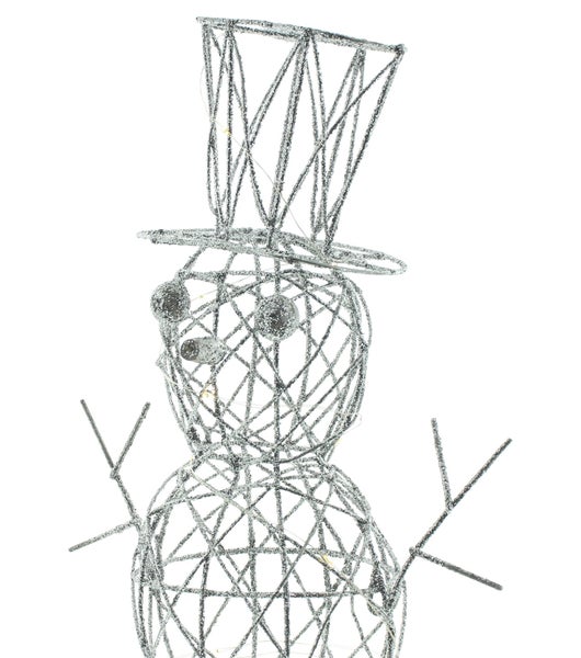 FRANK FLECHTWAREN | LED-Schneemann Silver, Höhe 50 cm, METALL, KUNSTSTOFF