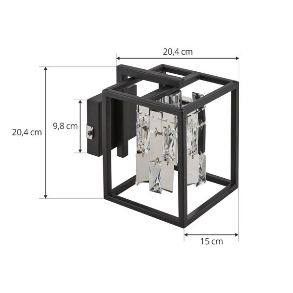 Wandleuchte mit Kristallelementen und Maßangaben