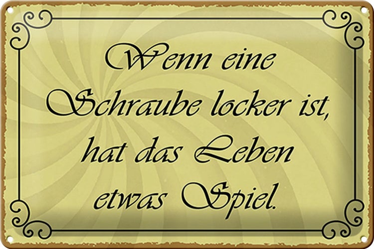 Blechschild Spruch 30x20cm Schraube locker Leben Spiel