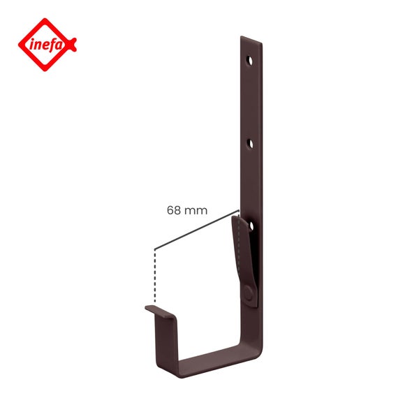 Inefa Logo, brauner Dachrinnenhalter für Kastenrinnen mit 68 Millimeter Breite.