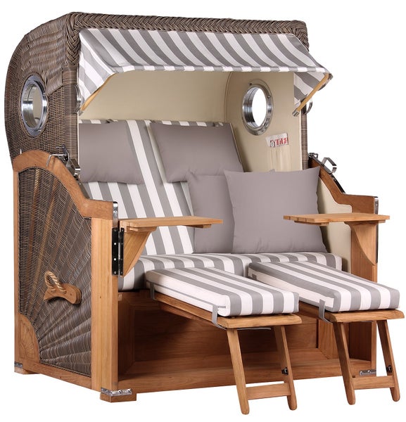 Strandkorb Westerland Teak Bullauge PE grey Dessin 513